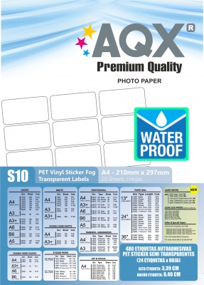 Papel Semi Transparente Sticker A4 - 24 Etiquetas de 6,40 x 3,39 x hoja