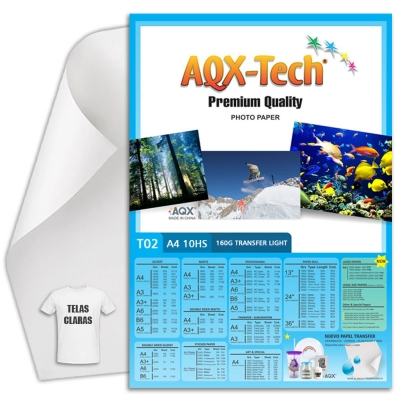 Papel Transfer Claro A4 160grs por 10 Hojas AQX T02