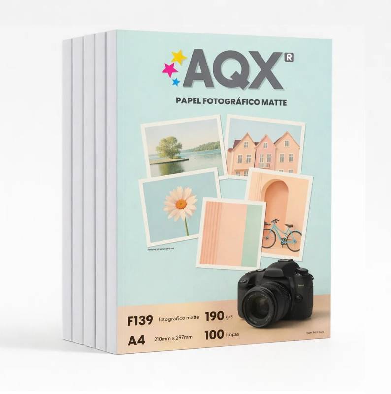 Combo Papel Fotografico Matte A4 190grs por 500 Hojas AQX F139x5