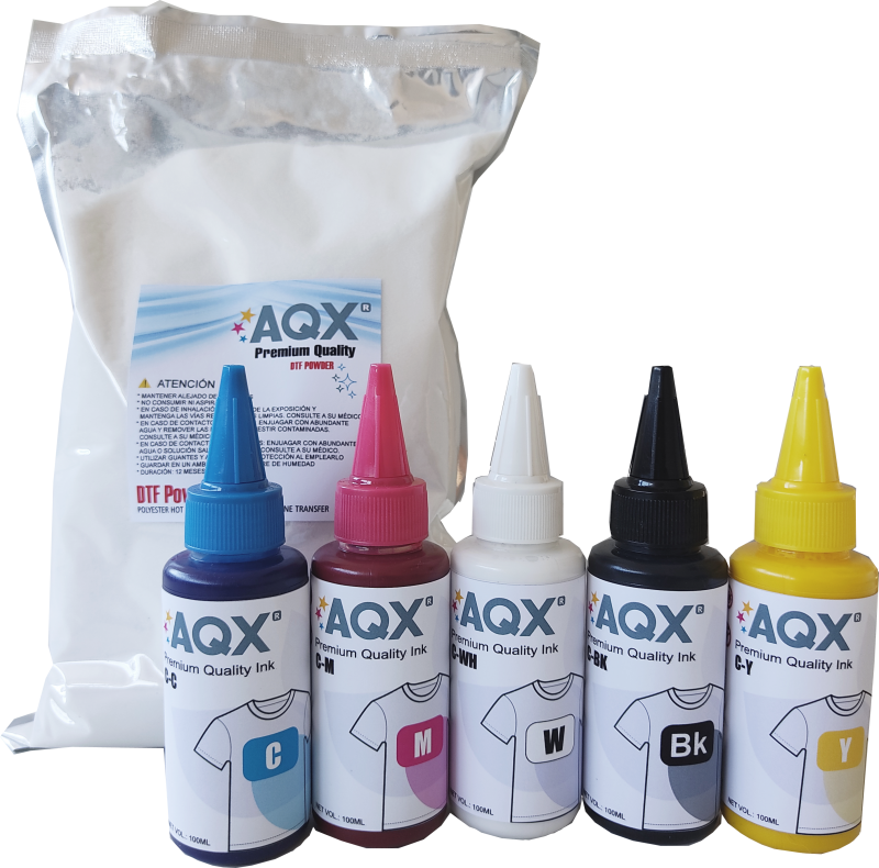 Combo Tinta 500ml DTF + 1Kg Polvo DTF + 1000 Film Glossy