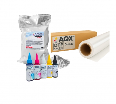 Combo DTF: Tinta 500ml + 1Kg Polvo DTF + Rollo 0,60x100m Glossy