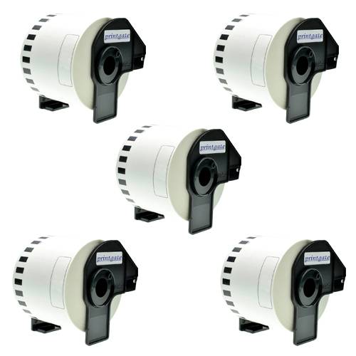 SET x5 Rollos DK2205 PG Para Rotuladoras Brother Negro s/ Blanco 62mm x 30.48m