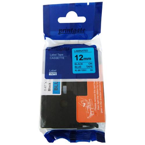 Cinta Para Rotuladora Brother TZ 531 Negro s/ Azul 12mm x 8m Alternativa Printgate