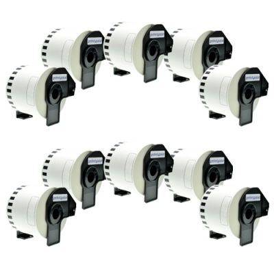 SET Rollo Rotuladora PG P/Brother DK2205 Negro s/ Blanco 62mm x 30.48m x 10