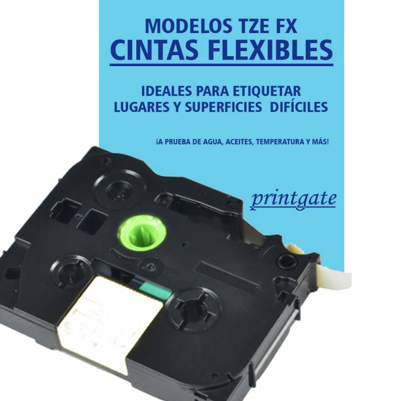 Cinta Rotuladora Printgate TZE FX231 Negro s/ Blanco Flexible 12mm x 8m P/ Brother