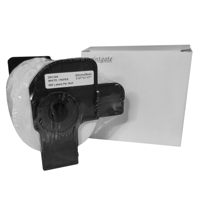 Cinta Rotuladora Printgate DK1209 Negro s/ Blanco 62mm x 29mm Etiqueta Autoadhesiva P/ Brother