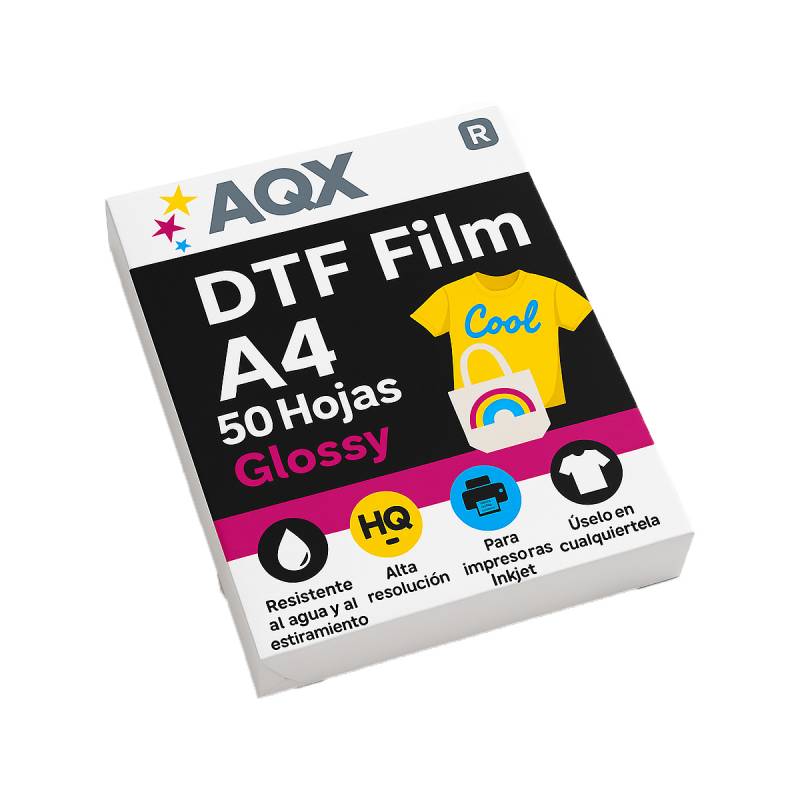 PET DTF FILM Glossy RESMA A4 50 UNIDADES AQX-TECH