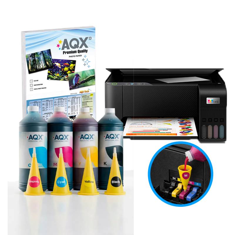 Impresora Multifuncion Epson L3210 Sist Continuo Incorporado Orig + 4000ml AQX-Tech Ink