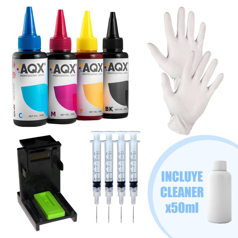 Kit de Recarga AQX Para HP 400ml + Guantes + Jeringas + Clip