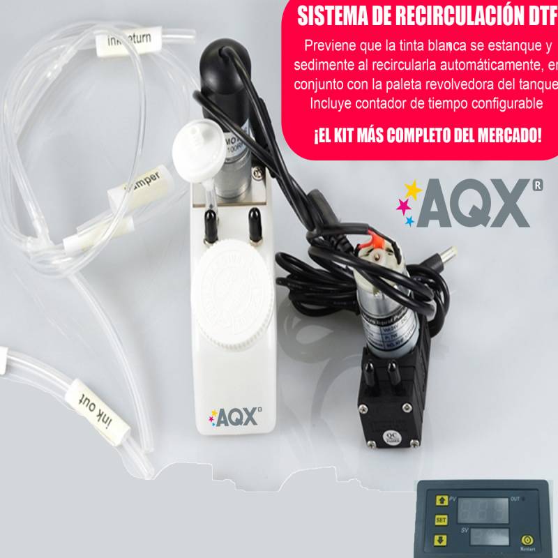 Kit Completo AQX Sistema de recirculacion para tinta Blanca DTF + Fuente